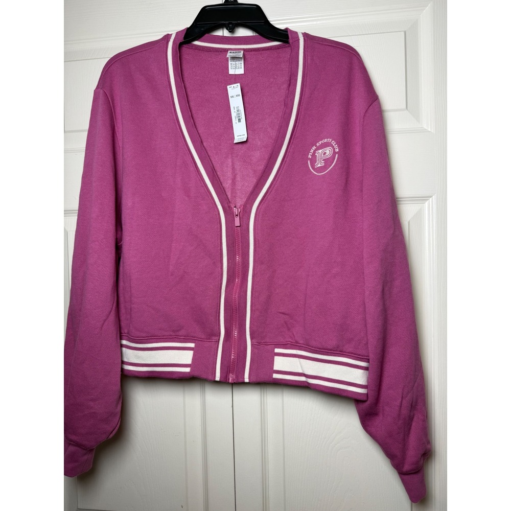 Victoria's Secret PINK Sports Club Zip Up Varsity Cardigan Purple XXL‎ NWT